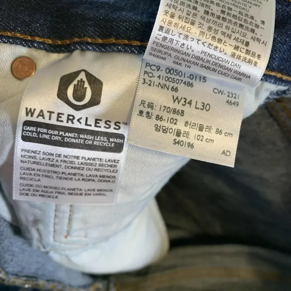 Levis 501 Jeans Mens 34x30 Blue Straight Button Fly Dark Mid Rise Distressed - Picture 9 of 12